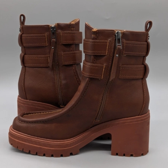 SAM & LIBBY CHIARA AMBERSAND FAUX LEATHER BOOTS Brown Leather ABOVE Ankle Boots - Picture 4 of 6